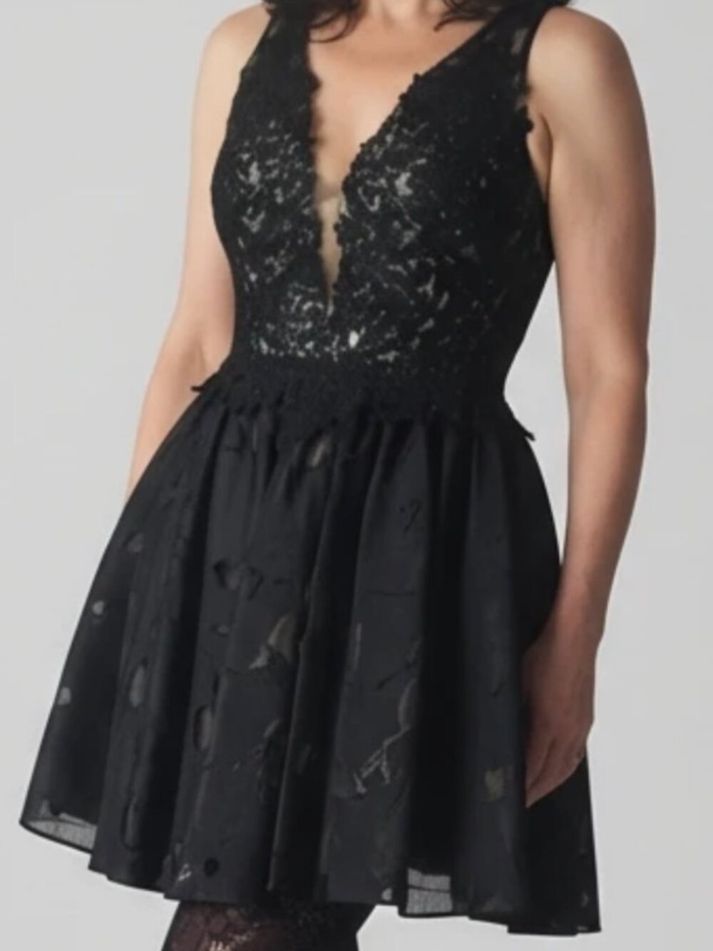 Glamour by Terani Couture Sleeveless Embroidered Fit Flare Dress Lacy Beaded